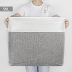 Large Fabric Storage Baskets | 50L Storage Bins, Decorative Linen Closet Baskets with Handles for Organizing, Shelf, Toys, Clothes, Home, Office, Nursery, 17x12x15Inches (Grey&White)