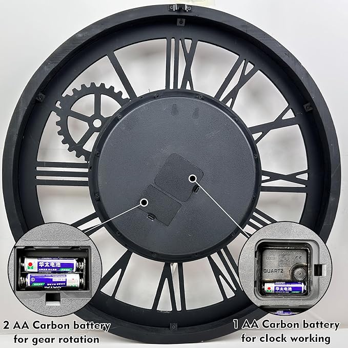 The B-Style Large Wall Clock 24 inch Moving Gear Wall Clock Oversized Vintage Farmhouse Wall Clocks for Living Room Decor Rustic Industrial Wood Clock (Desert Beige, 24 inch/60cm)