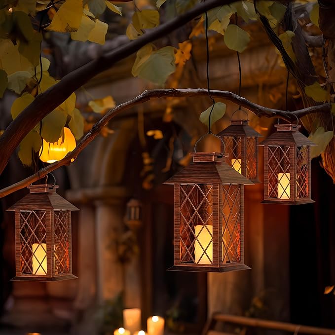 Solar Lanterns Outdoor, Waterproof Garden Hanging Lanterns,13" Outdoor Decorative Lantern with LED Flickering Flameless Candles, Vintage Lantern for Porch, Yard,Patio Decor