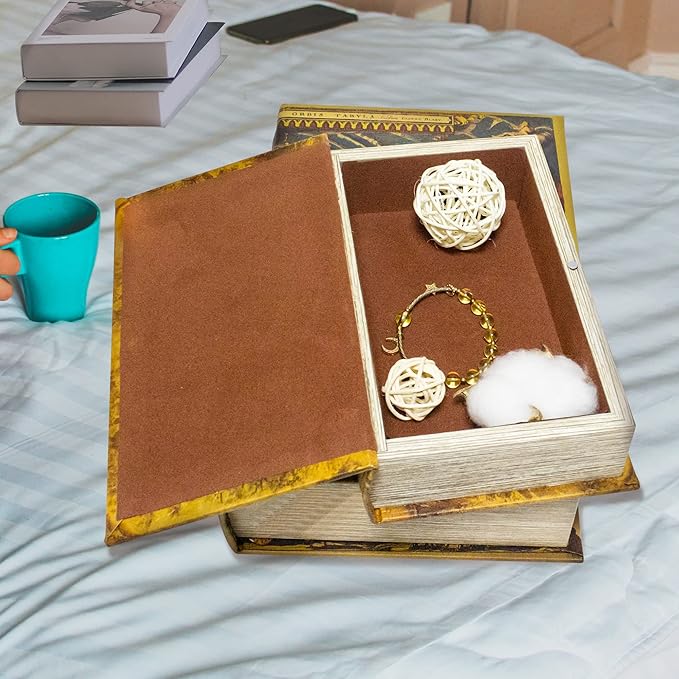 Decorative Book Box Set of 2, Trinket Keepsake Storage Boxes Book Shaped Storage Box Vintage Style Decorative Faux Books Boxes Globe Antique Books for Home Decoration Old World Map Pattern