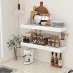 Deep Floating Shelves, 12'' Deep Rustic Large Floating Shelves Set of 2, White Shelves for Wall 36 Inches Long, Wood Shelves for Living Room Laundry Room Bedroom Kitchen Home Office - White