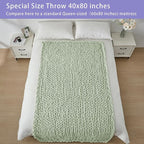 Bigacogo Chunky Knit Throw Blanket for Couch, 40x80 inches, 100% Hand Knitted with Thick Jumbo Chenille Yarn, Cozy Soft Large Rope Knot Cable Crochet Blankets for Sofa Bed Living Room, Sage Green
