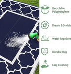 GENIMO 9' x 12' Outdoor Rug Waterproof for Patio Decor, Foldable Reversible Plastic Straw Area Rugs Mat for Camper, Outside Carpet for Rv, Deck, Porch, Picnic, Beach, Balcony, Blue & White