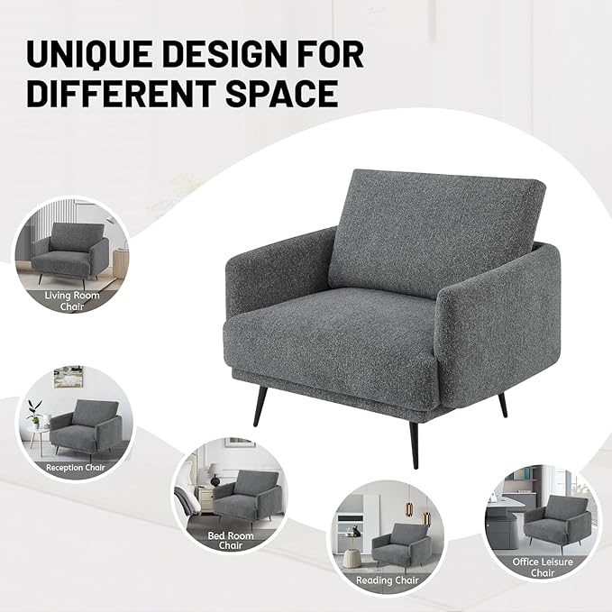 Oversized Accent Chair Set of 2 for Living Room Chairs Reading Arm Chair Comfy Modern Single Sofa Side Chairs with Metal Legs & Soft Cushion for Bedroom, Balcony,Waiting Room (Chenille, Dark Grey)