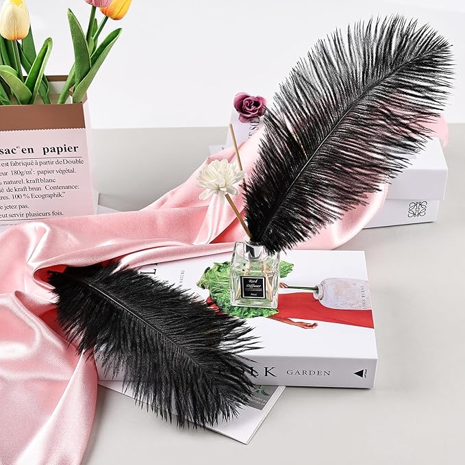 THARAHT Black Ostrich Feathers 24pcs Natural Bulk 10-12Inch 25cm-30cm for Crafts Wedding Party Centerpieces Halloween and Home Decoration Feathers