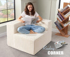 Modular Sectional Sofa 3-Seater Modular Couch with Deep Seat Memory Foam Cloud Chair with Pillows Oversized Sectional Sofa for Living Room Bedroom (Strip White, 3-Seater)