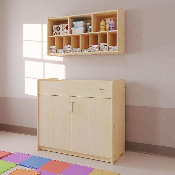 Foundations Wall-Mounted Diaper Organizer for Daycares, 3 Large & 8 Small Storage Compartments, Wood Construction, Maximum Durability
