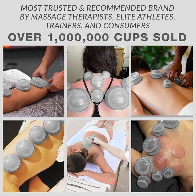 Lure Essentials Edge Silicone Cupping Set, Cupping Kit for Massage Therapy, Long Lasting Cups for Professional & Home Use, Body Sculpt Cup for Cellulite, Ultra Transparent Clear (8 Count)