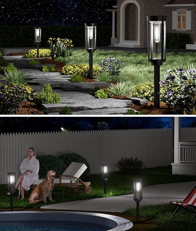 4 Pack Solar Pathway Lights Outdoor, Modern Super Brightness LED Path IP65 Waterproof Garden Lights Solar Powered Landscape Lighting for Outside Yard Garden Driveway Walkway