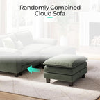LINSY HOME Modular Sectional Sofa - 90'' Sleeper Sofa Cloud Couch Oversized Corduroy Sofa Bed with Movable Ottoman Soft Modern Comfy Couch for Living Room Apartment Office, Green
