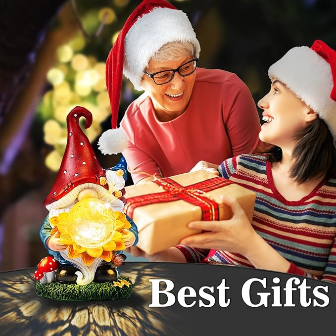 Solar Gnomes Garden Decor Outdoor Statues, Gnomes Gardening Gifts for Women Mom, Gnomes Decorations for Yard with Sunflower Decor Solar Lights for Outside, Patio, Lawn, Porch Decor