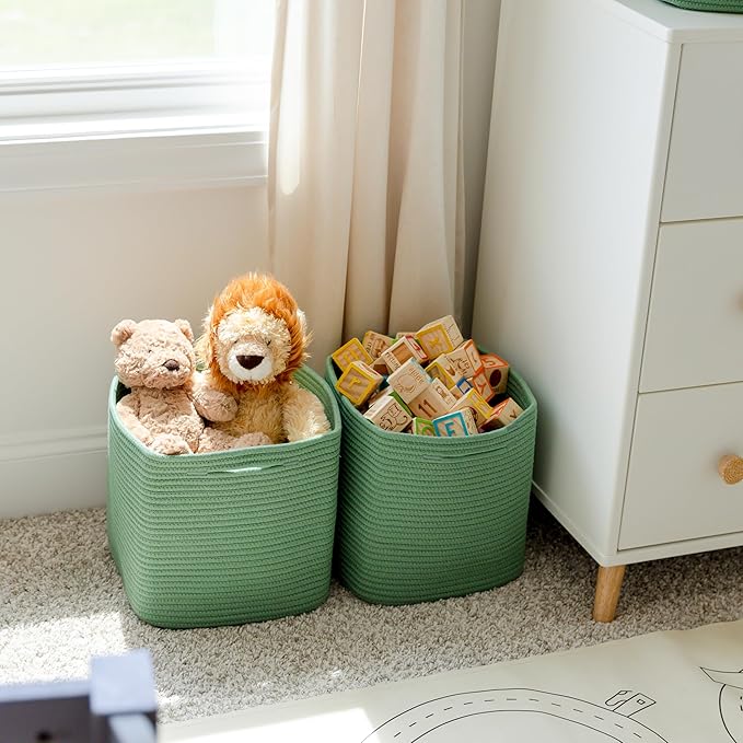 NaturalCozy Storage Cubes 11 Inch Cotton Rope Woven Baskets for Organizing, 3-Pack | Cube Storage Bin | Square Storage Baskets for Shelves Organizer, Classroom, Kids Toy Bins, Closet, Baby Nursery