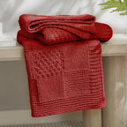 Amélie Home Chenille Knit Throw Blanket for Couch, Checkered Texture Decorative Soft Blanket for Sofa, Bed & Living Room, 50"x60", Red