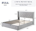 Allewie Full Size Lift Up Storage Bed, Button Tufted Headboard with Wingback, Hydraulic Support, No Box Spring Needed, Light Grey