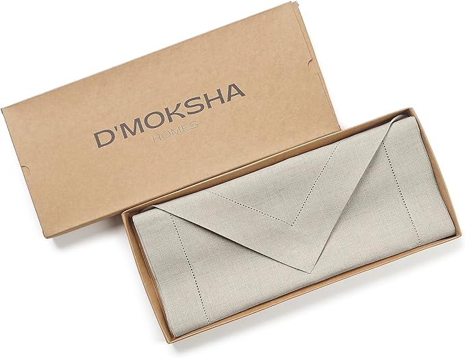 D'Moksha Homes Natural Linen Table Runner 48 Inches Long - 100% Pure Linen Diamond Table Runner 14 x 48 Inch for Dining, Fall and Halloween - Machine Washable