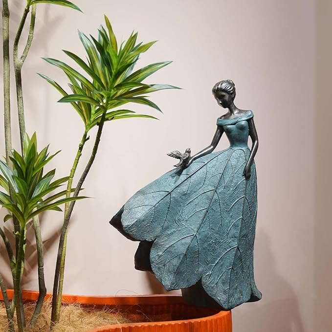 Guichifun Fairy Statue Collection Home Decoration - Leaf Angel Girls Resin Home Decor for Outside or Inside Rustic Garden Outdoor Yard Decorations Figurines Gift 14.25 x 9 x 20.25 Inch