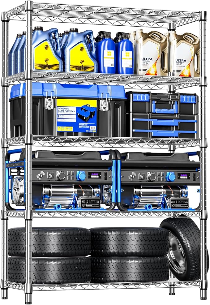 IZEUK 6 Tiers Garage Shelving Wide Storage Shelves Metal Shelves Heavy Duty Adjustable Utility Shelf Rack (Black, 17.7" D x 47.2" W x 82.7" H)