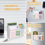 Magnetic Pencil Holder Magnetic Shelf for the Whiteboard 3-Grid Mesh Magnetic Pen Holder for Refrigerator Magnetic Organizer Locker Accessories Organizer for Office (White)