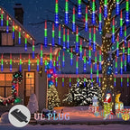 Meteor Shower Lights Outdoor Christmas Lights 24-Tube 576LEDs Snow Falling Rain Cascading Icicle Light for Christmas Tree Decorations Wedding Party Holiday Garden Decor, UL Plug Multi Color