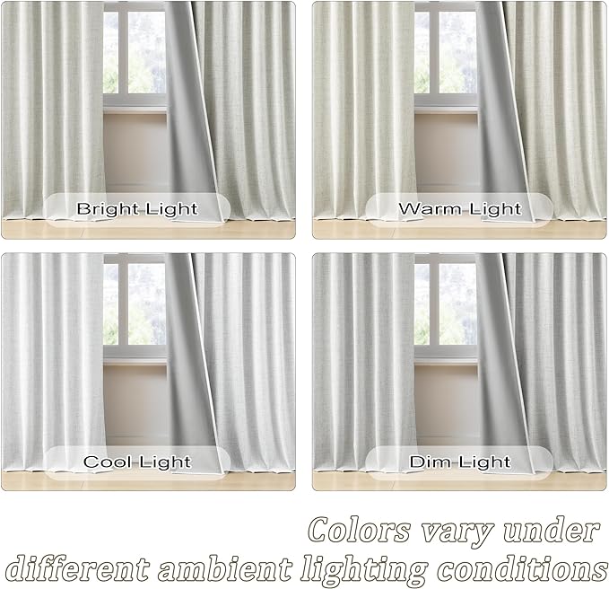 Linen Natural Blackout Curtains 84 Inch Long 2 Panels Set,Back Tab Pleated Burlap Textured Window Draperies with Hooks, Noise Reducation Black Out Darkening Curtains for Bedroom,50x84 in Length