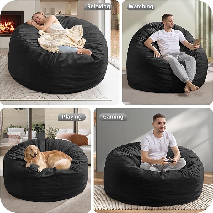 Hobestluk 5FT Bean Bag Chair Giant Bean Bag Chairs for Adults Large Bean Chairs with Removable Cover, Beanbag Chair with Filler, Adult Bean Bag Chairs for Living Room, Bedroom