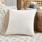 Fancy Homi 2 Packs Cream White Decorative Throw Pillow Covers 16x16 Inch for Living Room Couch Bed Sofa, Rustic Farmhouse Boho Home Decor, Soft Corss Patchwork Corduroy Textured Cushion Case 40x40 cm