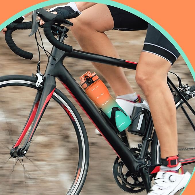 OLDLEY 25 oz Water Bottle, Motivational Water Bottle with Time Marker, Sports Water Bottle With Strap, Leakproof & BPA Free Large Water Bottles for School, Gym, Travel, Outdoor, Tritan,Orange&Green