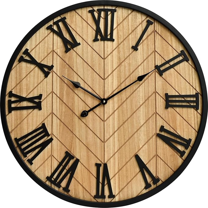 30 Inch Large Wall Clock Farmhouse Style - Brown Silent Non-Ticking Rustic Decor for Living Room, Kitchen, Bedroom