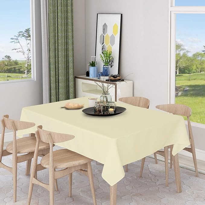 sancua Rectangle Tablecloth - 60 x 120 Inch - Stain and Wrinkle Resistant Washable Polyester Table Cloth, Decorative Fabric Table Cover for Dining Tables, Buffet Parties and Camping, Beige