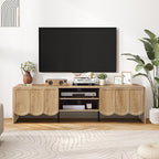 ORRD 63'' TV Stand, Modern TV Console Table Wave Panel Television Stands Entertainment Media Center with Storage Compartment and Sliding Door for Living Room (Natural)