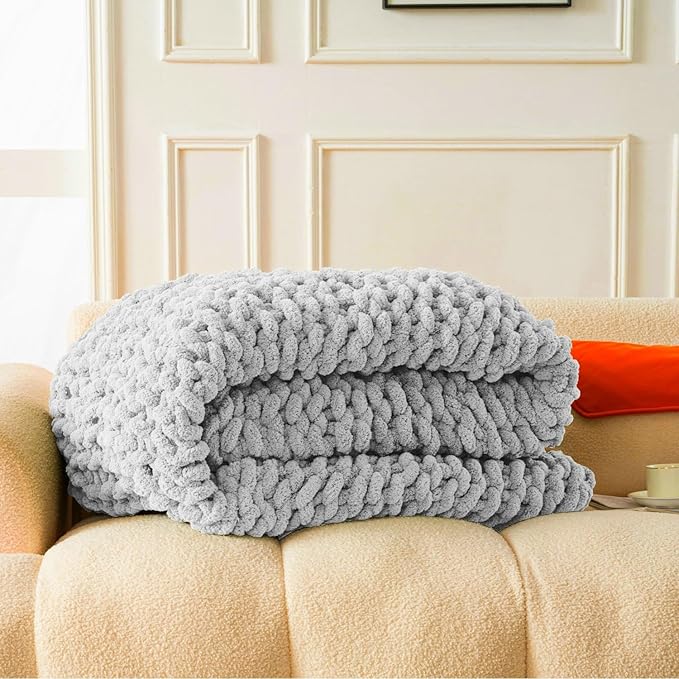 Ultra Soft Chunky Knit Blanket Throw -50x60 Hand Knitted Warm Chenille Throw Blanket, Home Decor Soft Thick Yarn Cable Knit Blanket Breathable Fleece Banket Christmas for Couch Bed Sofa Best GIF
