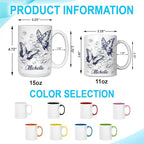 Hyturtle Personalized Blue Butterfly Mug - Butterfly Gifts For Women Lovers - Animal Gift For Bird Lover Her - Bird Gifts For Mom on Mother Day - Custom Name Coffee Cup Ceramic Mug 11 Oz 15 Oz