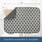 S&T INC. Dish Drying Mat XL, 18” x 24”, Absorbent Microfiber Kitchen Counter Mat, Dish Drying Pad for Dishes, Utensils, Pots and Pans, Extra Large, Pewter Grey Trellis