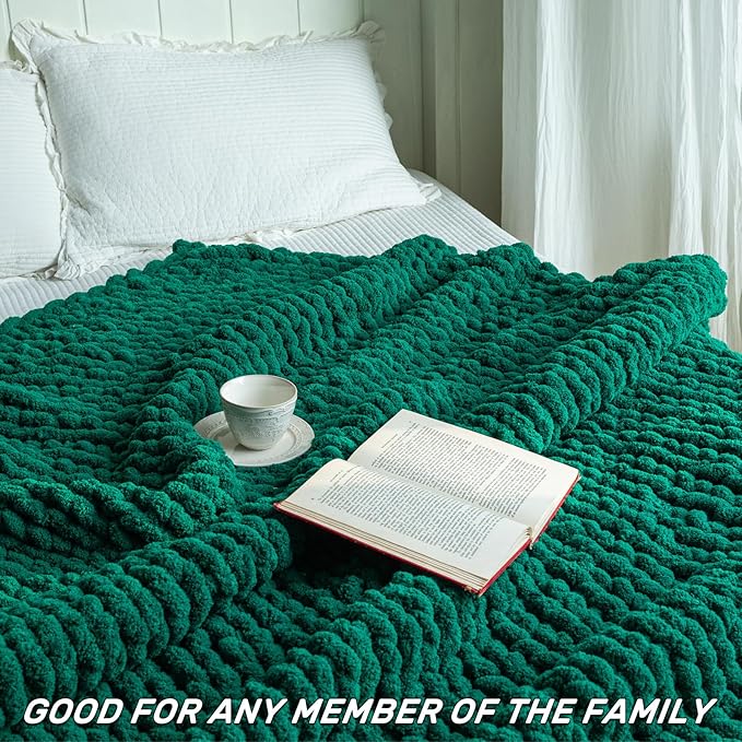 Chunky Knit Blanket - Luxury Soft Cozy 50 * 60 Throw Blanket,100% Woven Blanket Rope Knot Throw Blanket for Couch, Sofa, Home Decor, Gift - Machine Washable（Blackish Green）