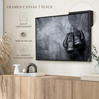 ElephantStock Boxing Gloves Wall Art - Horizontal Framed Canvas - 1-Piece Living Room Wall Decor - Photography Sports Canvas Print - Black and Gray Decor for Wall - 37" X 25"