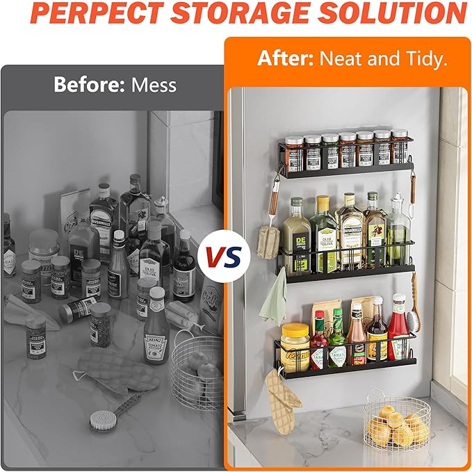 Spice Rack Wall Mounted 3 Pack, Space-Saving Spice Organizer for Spice Jars and Seasonings,Screw or Adhesive Hanging Spice Rack Organizer for Your Kitchen Cabinet,or Pantry Door