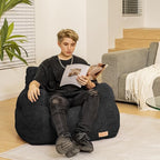 Bean Bag Chair with Filler, Bean Bag Sofa with Tufted Soft Stuffed Filling, Fluffy and Lazy Sofa, Comfy Cozy BeanBag Chairs with Memory Foam for Dorm, Apartment, Living Room (Black)