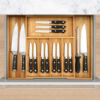 VaeFae Premium Bamboo Drawer Organizer, Expandable Silverware Drawer Organizer, Cutlery Tray with Dividers for Kitchen Utensils (Natural, Large)