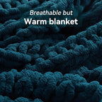 Chunky Knit Throw Blanket, 30''*40'' Knitted Throw Chenille Yarn for Bed Couch, Handmade Peacock Blue Crochet Big Thick Blanket, Machine Washable Cute Comfy Blanket for Home Decor