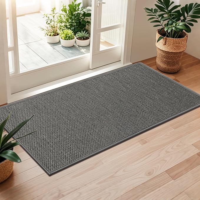 LEKEEPGO Door Mat 24"x47", Door Mat Indoor Entrance, Non Slip Rubber Backing Front Door Mat Washable Absorbent Inside Door Mat Low-Profile Doormat Entryway Mat Resist Dirt Indoor Door Mat, Grey