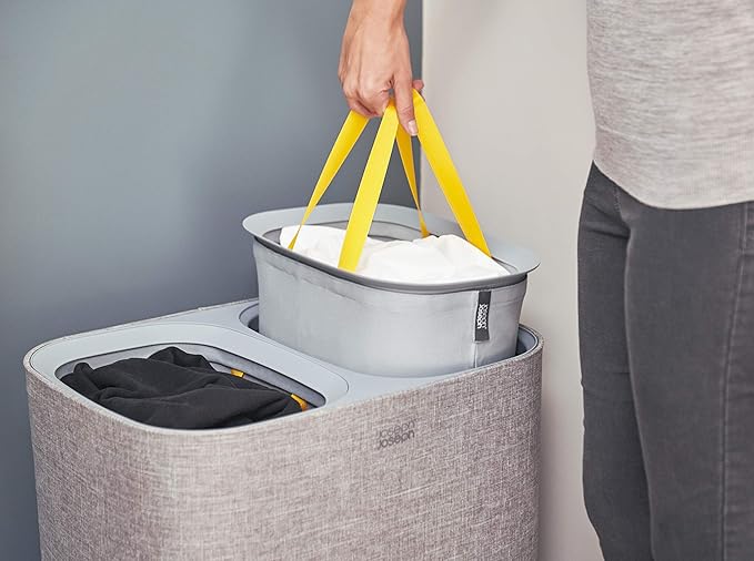 Joseph Joseph Tota 90 liter/23.8 gallon Laundry Hamper Separation Basket with lid, 2 Removable Washing Bags with Handles - Gray