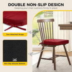 downluxe Indoor Chair Cushions for Dining Chairs, Soft and Comfortable Textured Foam Kitchen Chair Pads with Ties and Non-Slip Backing, 16" x 16" x 2", Red, 6 Pack