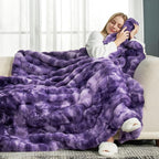 Cozy Bliss Faux Fur Throw Blanket for Couch, Fuzzy Soft Plush Thick Bubble Blanket for Sofa Bedroom Living Room, 50 * 60 Inches Tie-dye Purple