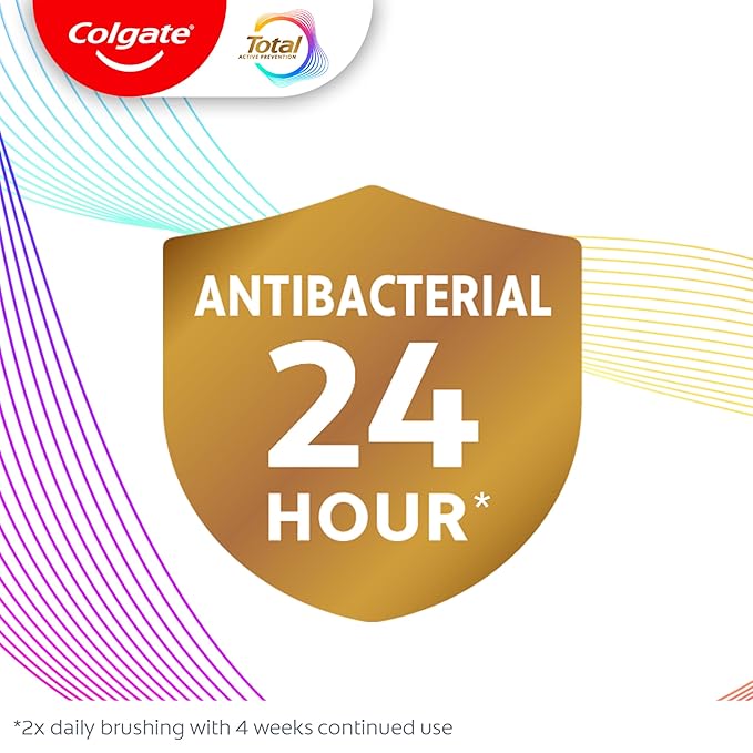Colgate Total Active Prevention Whitening Gel Toothpaste with Fluoride, Bulk with Clinically Proven Formula That Fights Plaque Bacteria, Mint, 4 Pack, 5.1 oz