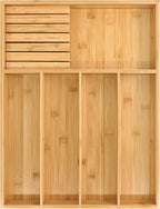 VaeFae Bamboo Silverware Organizer (Non-expandable), Utensil Holder for Drawer, Wooden Cutlery Tray with Divider for Kitchen Drawer, Utensil Organizer with Knife Block