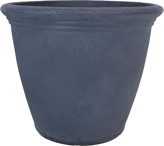 Sunnydaze 20-Inch Anjelica Large Plastic Pot for Plants - Outdoor Polyresin Round Planter with Drillable Drainage Holes - Slate - 2pk