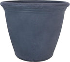 Sunnydaze 20-Inch Anjelica Large Plastic Pot for Plants - Outdoor Polyresin Round Planter with Drillable Drainage Holes - Slate - 2pk
