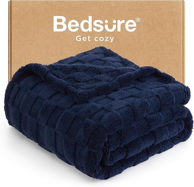 Bedsure GentleSoft Twin Blanket for Bed Navy Blue - Super Soft Cozy Blankets for Women Men Girls, Cute Fuzzy Fleece Throws for Bedroom Couch, 60x80 Inches