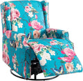 UIXE Swivel Rocker Manual Recliner Chair, Wingback Swivel Glider Fabric Nursery Reclining Sofa Chair, High Back Upholstered Arm Chair for Living Room Bedroom - Peacock Blue