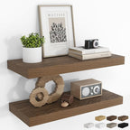 RICHFOCUS 24Inch Floating Shelves for Wall 2 Pack Shelves for Bedroom|Kitchen|Bathroom Wall Mounted Rustic Wood Floating Shelf with Invisible Brackets for Books|Storage|Decor, Walnut
